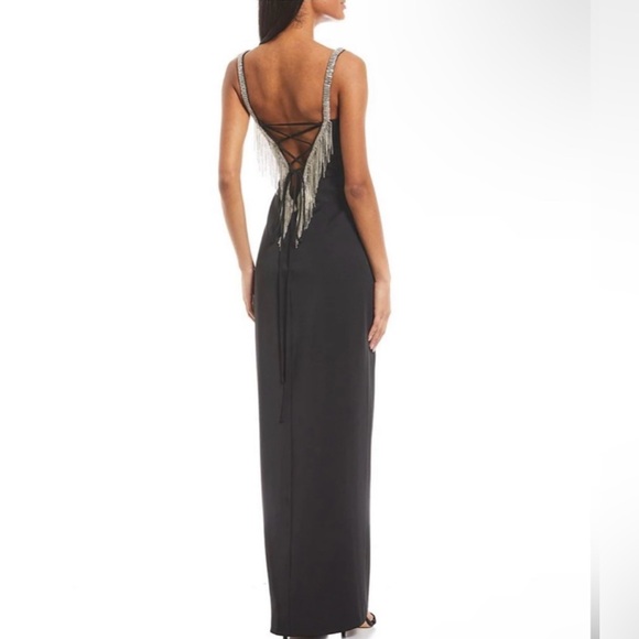 New With Tags GB Beaded Fringe Front Slit Sweetheart Neckline Gown Size - Picture 3 of 7